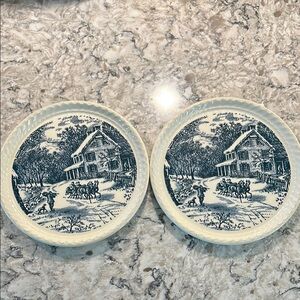 Vintage Blue and White Ceramic Plates